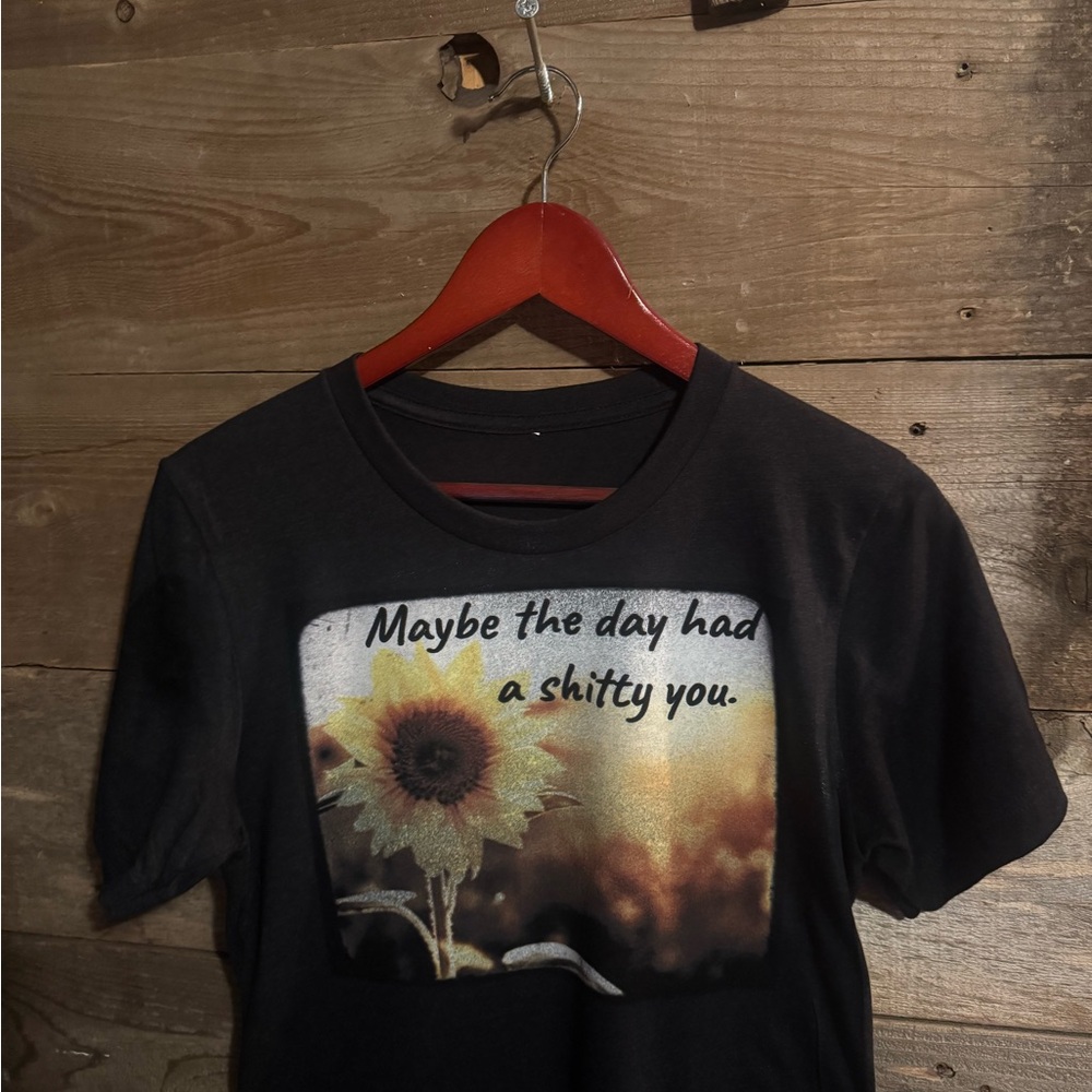 Black Graphic T-Shirt with Sunflower Print